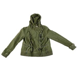 We The Free Carmen Moto Knit Olive Green Hooded Jacket Size Small Preowned
